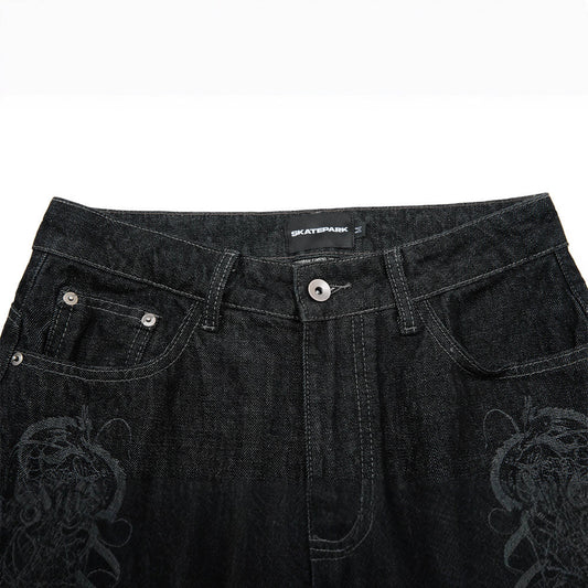 Men's Laser-Burnt Straight-Leg Denim Jeans - Loose Fit