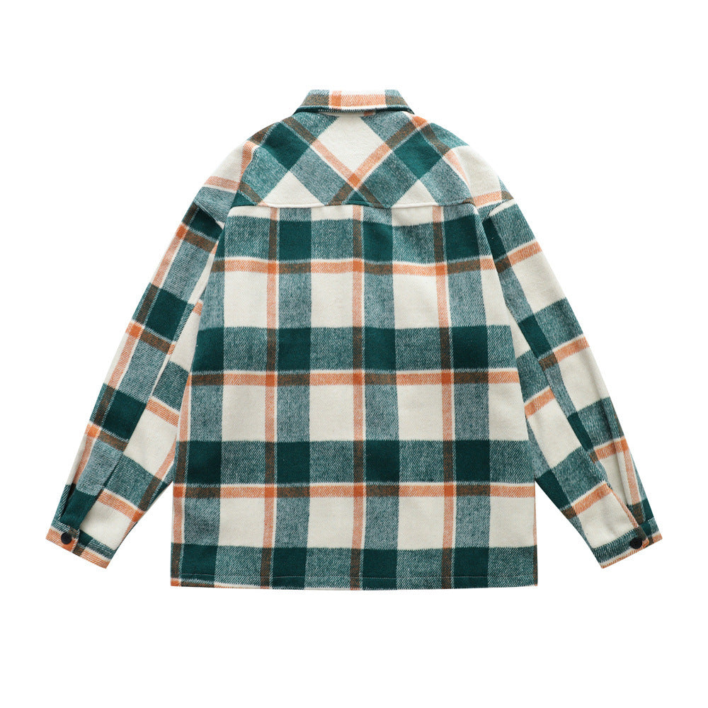 Retro Men's Turn-down Collar Plaid Long Sleeve Casual Loose Fit Trendy Outwear for Men