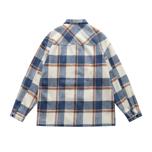 Retro Men's Turn-down Collar Plaid Long Sleeve Casual Loose Fit Trendy Outwear for Men