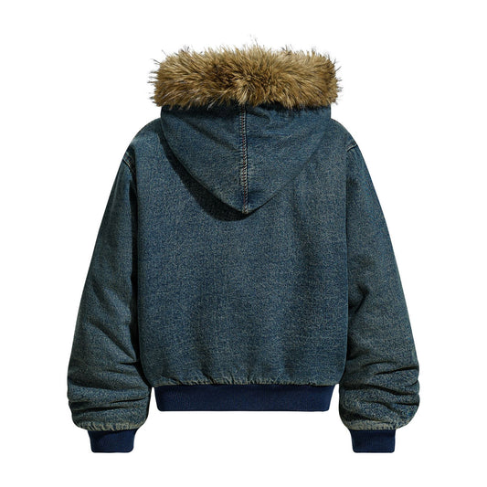 Unisex Oversized Distressed Mountain Hawk Jacket with Fur Collar
