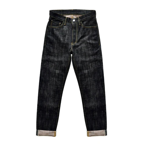 16.8 OZ Raw Selvedge Denim Jeans - Taper Fit with Silver-plated Buttons