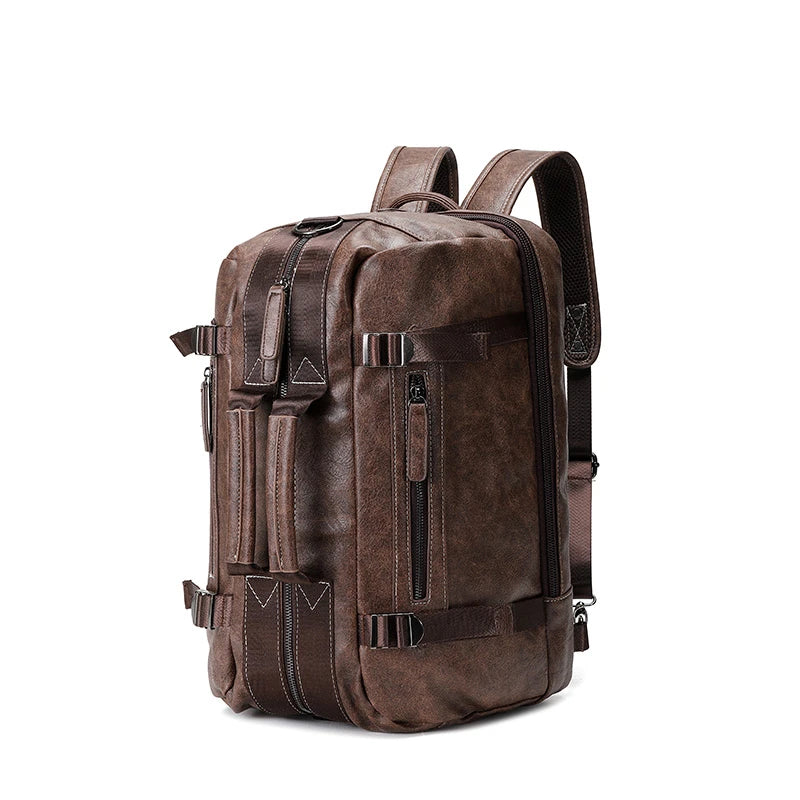Solid Color Leather Backpack