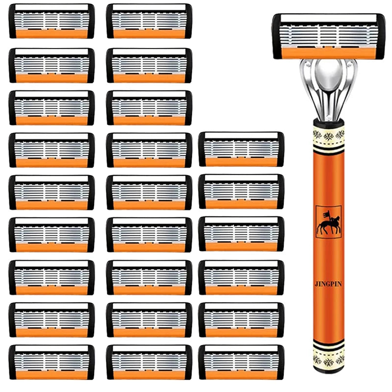 6 Layer Safety Razor Set For Men Stainless Steel Changeable Head Razor