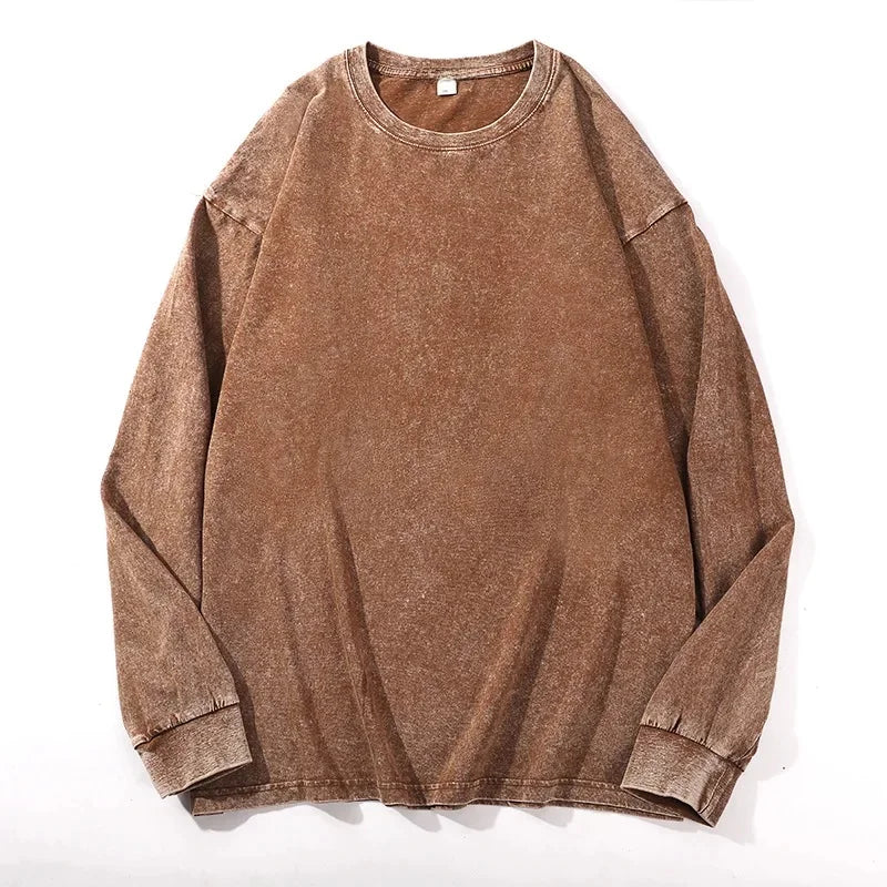 Distressed Long Sleeve Cotton T- Shirt