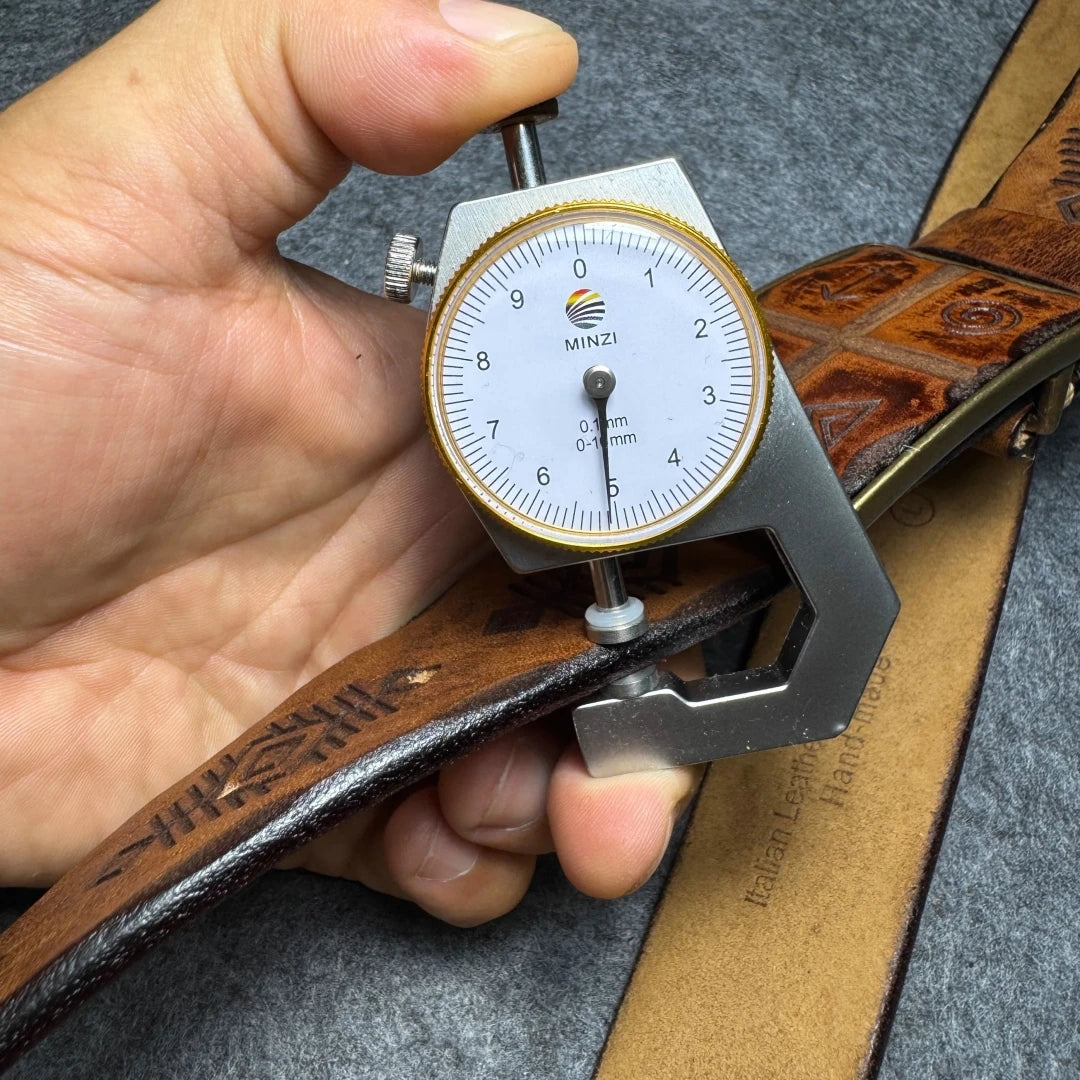 Men's Vintage Genuine Leather Belt - Copper Horseshoe Buckle - Thick Cowhide