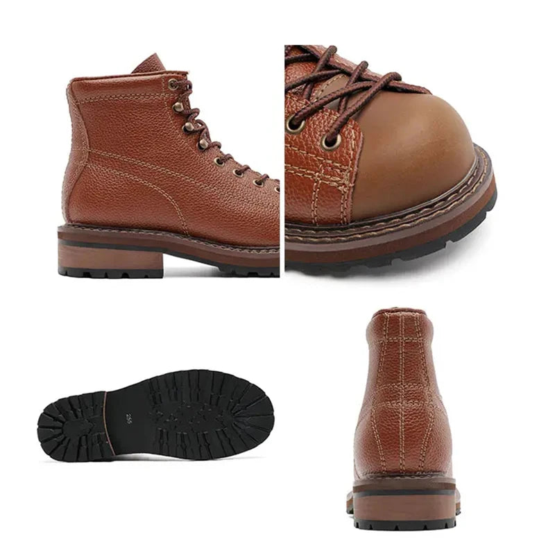 Men's Vintage Leather Boots - High Top Work Shoes - British Style