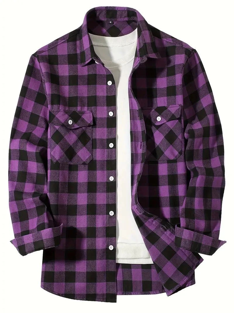 Men's Cotton Long Sleeve Plaid Flannel Lumberjack Shirts