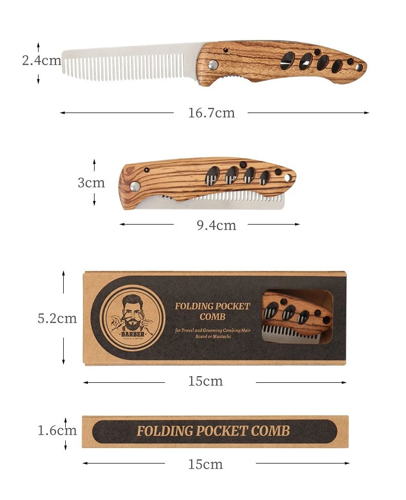 Solid Wood And Metal Folding Beard Comb