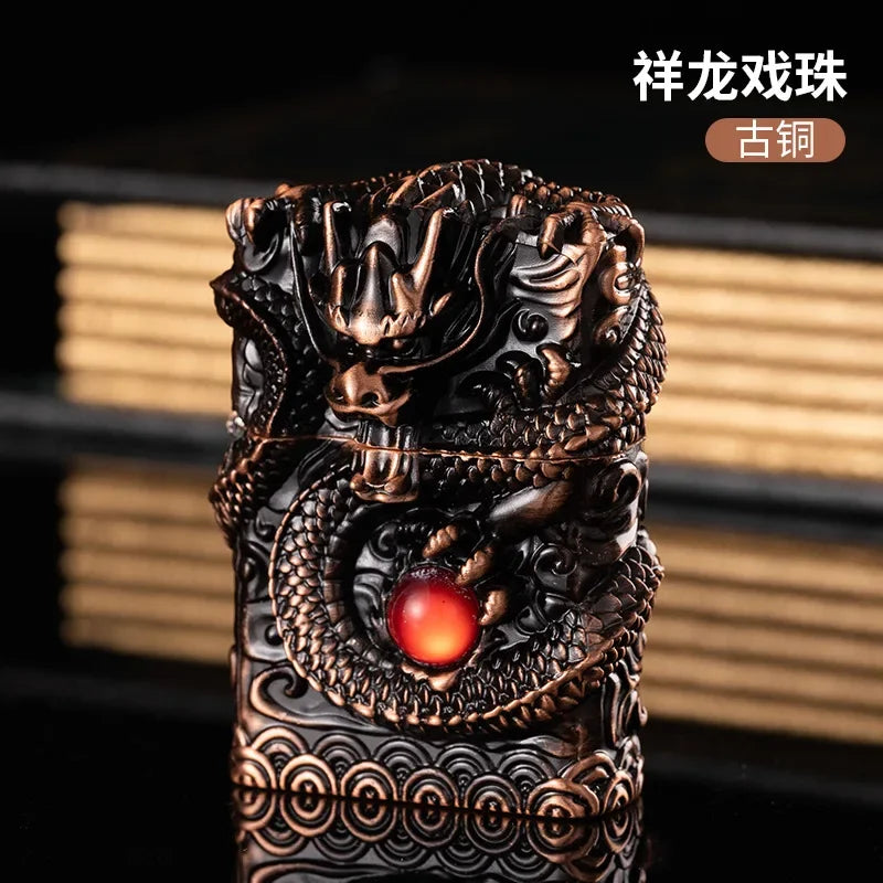 Vintage 3D Metal Relief Open Flame Lighter