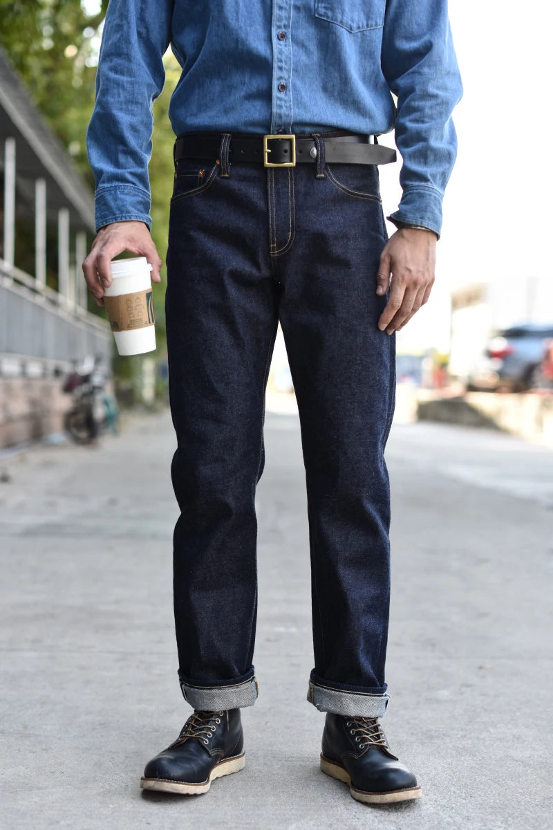 18OZ Men's Selvedge Denim Jeans - Raw Denim Straight Thick