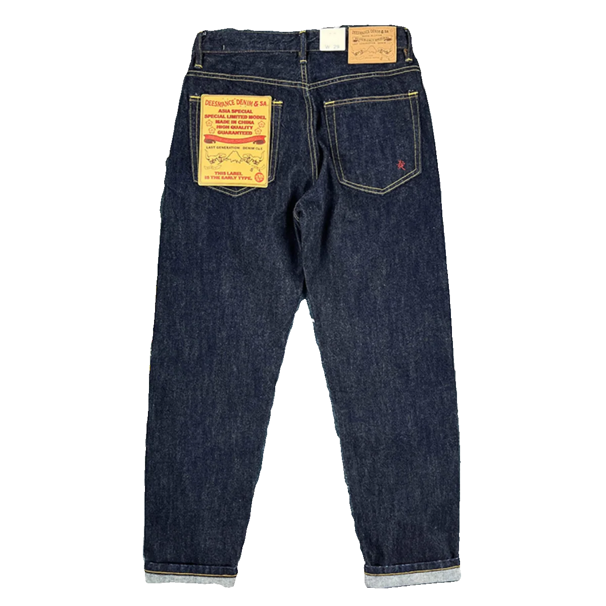 14oz Red Selvedge Denim Jeans for Men - Heavyweight Raw Desilted Indigo Cotton Pants - Youth Male Fashion Loose Straight Trousers