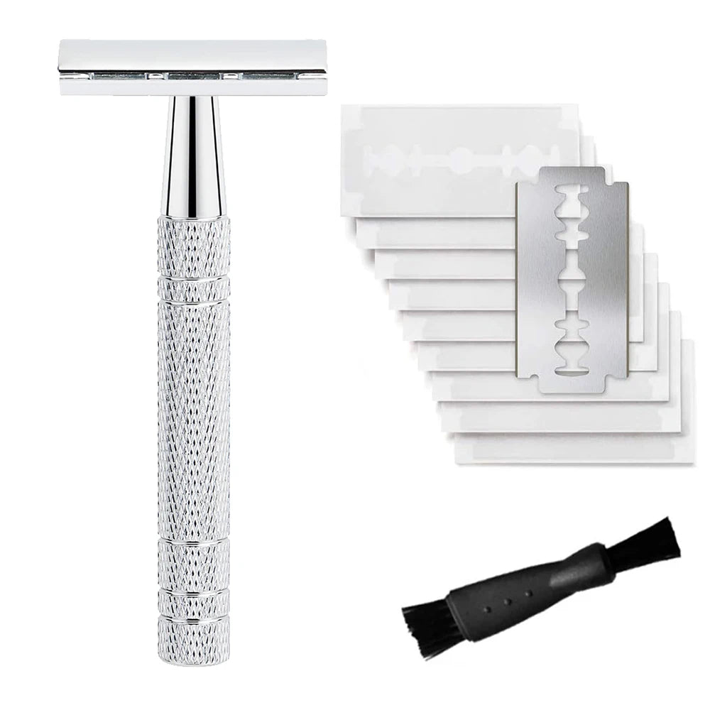 Reusable Double Edge Safety Razor 10 Blades for Men Metal DE Razor