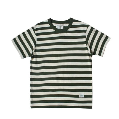 Men's American Retro Short Sleeve O-neck Navy Striped T-shirt