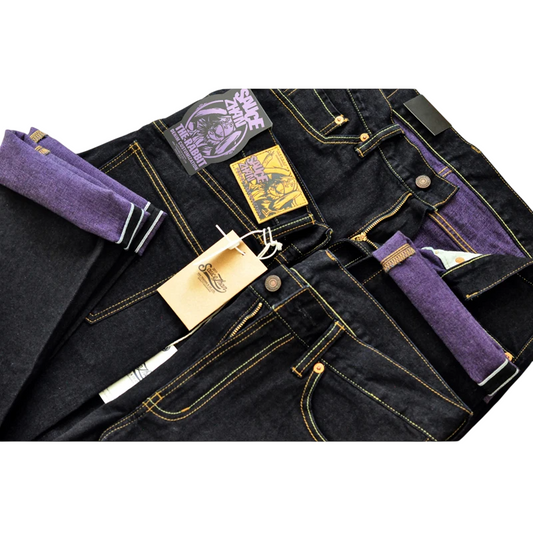 Men's Purple Lined Slim Fit 12.5 Oz Selvedge Jeans - Double-Sided Dyeing