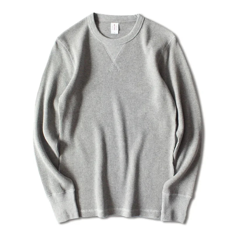 Heavyweight Waffle Knit Long Sleeve Long John Style Cotton Jumper Shirt