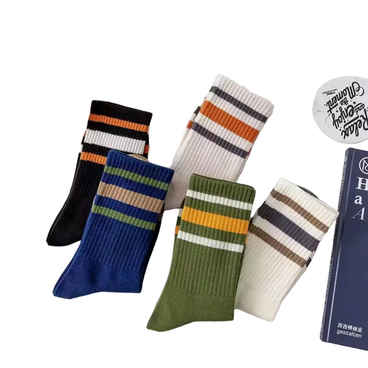 Men's Striped Mid Tube Socks - 5 Pairs