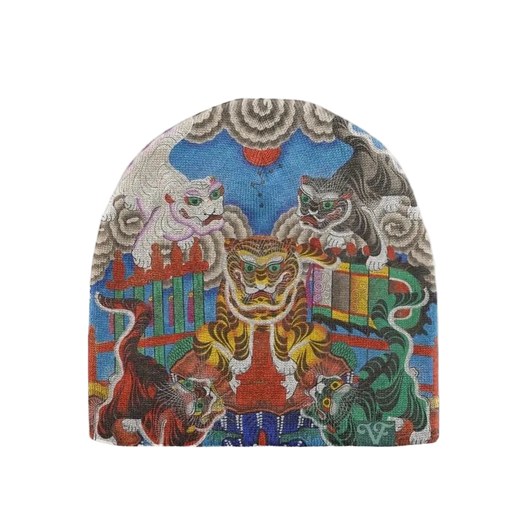 Asian Tiger Dragon Beanie Cap – Vintage Unisex Streetwear Knit