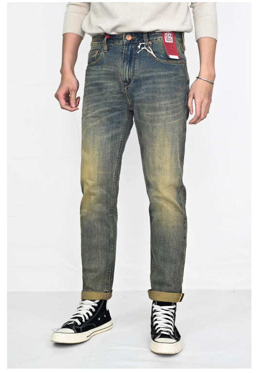 Men's Selvedge Raw Denim Jeans 66 MODE Fit 13 OZ with Silver-Plated Buttons