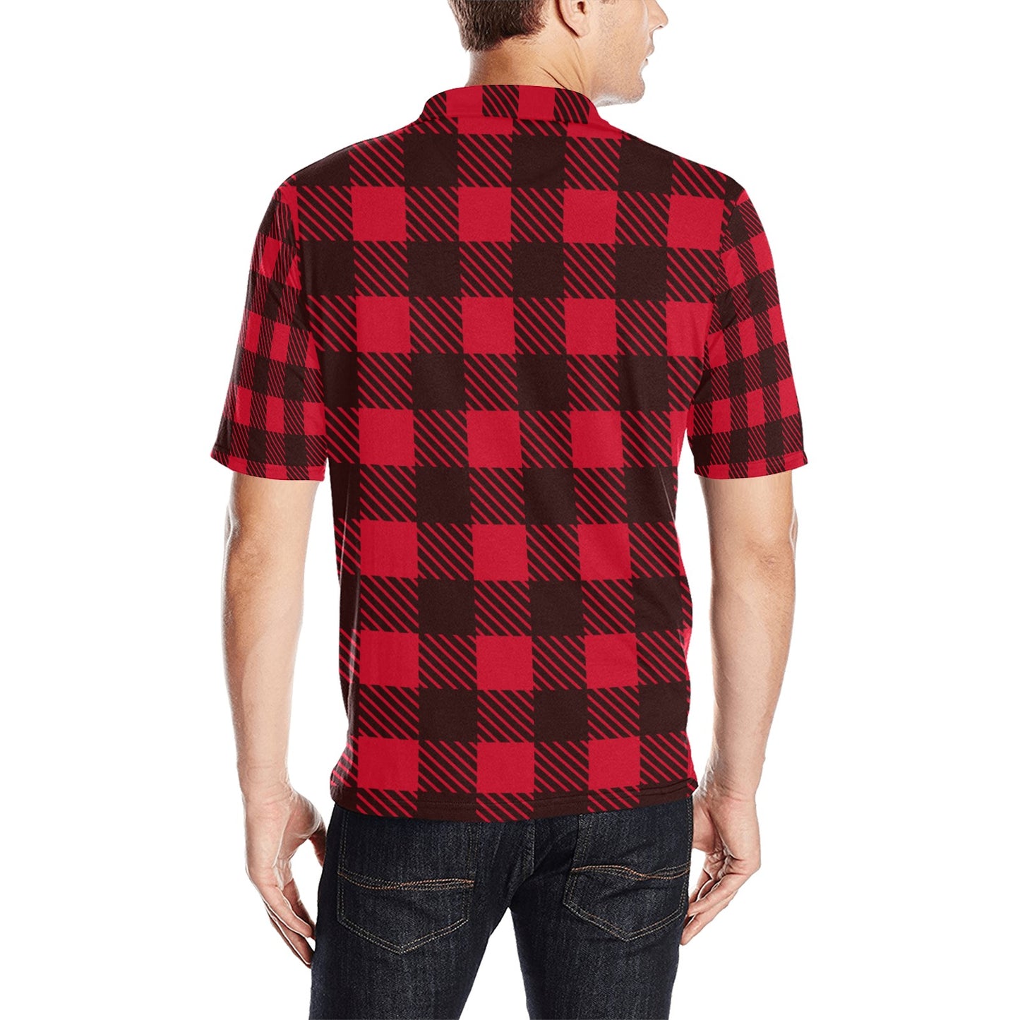 Red Black Lumberjack Checkered Men's All Over Print Polo Shirt