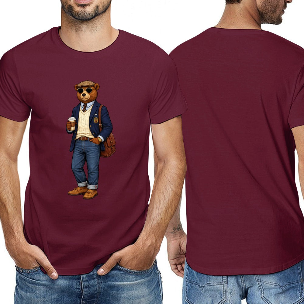 Oxford Denim Bear Mens Short Sleeve Cotton T-Shirt - Maroon