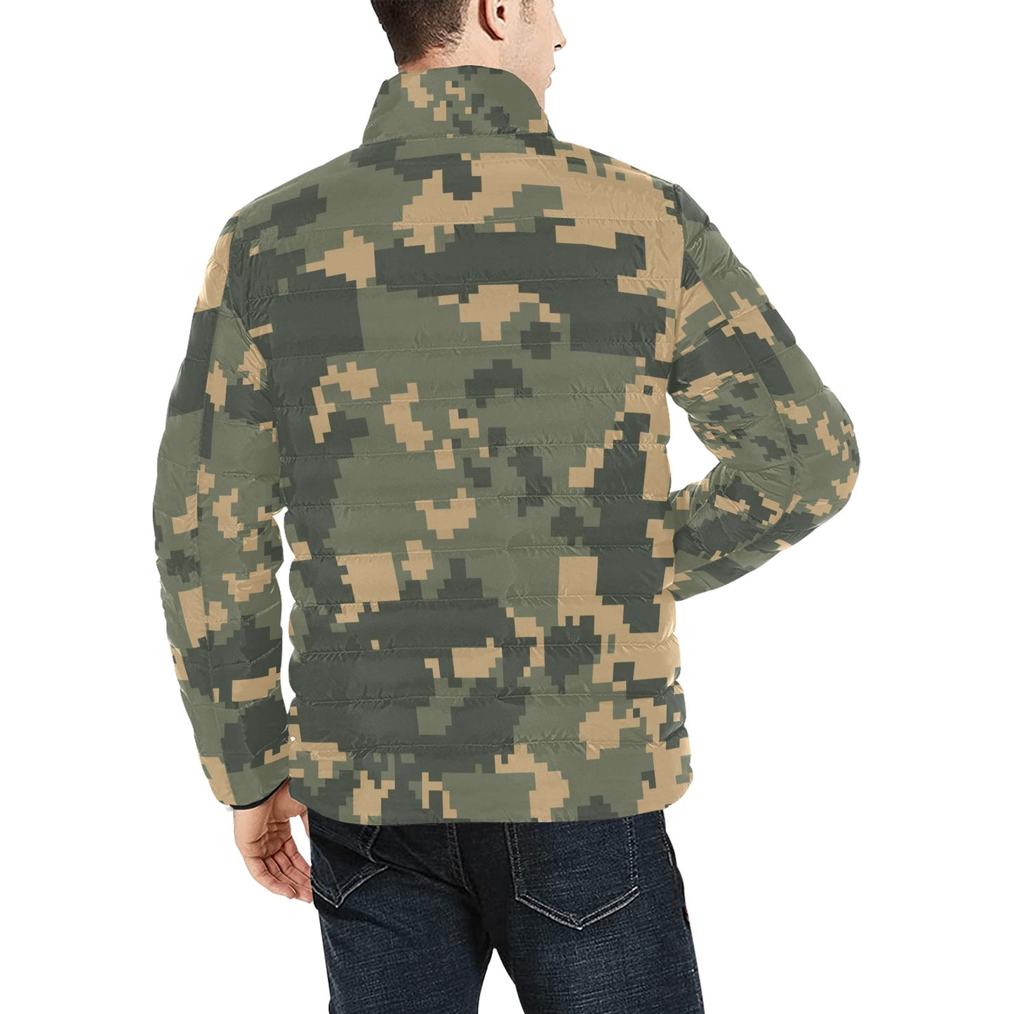 Green Digital Camo Puff Jacket For Men