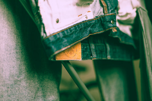 Close up of denim jacket label