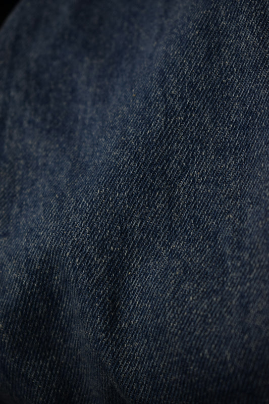 Close-up of dark blue denim fabric texture