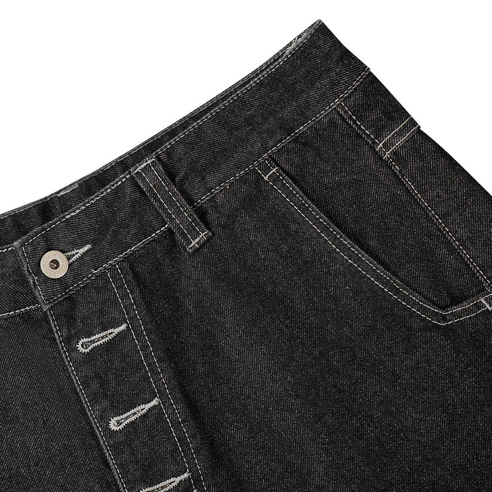 Men's Color Block A-Line Denim Shorts with Frayed Hem