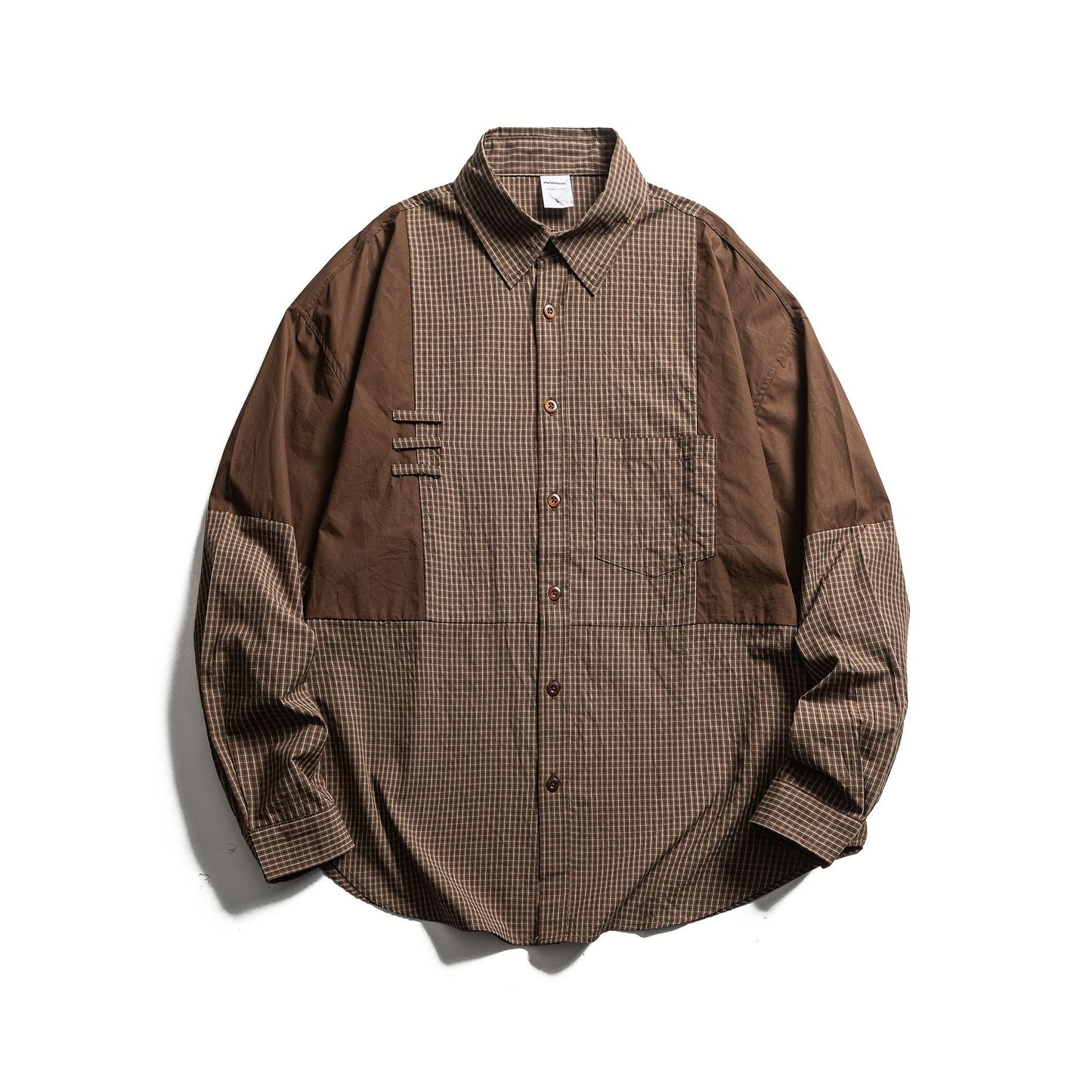 Patchwork Plaid Turn-down Collar Casual Loose Long Sleeve Shirt