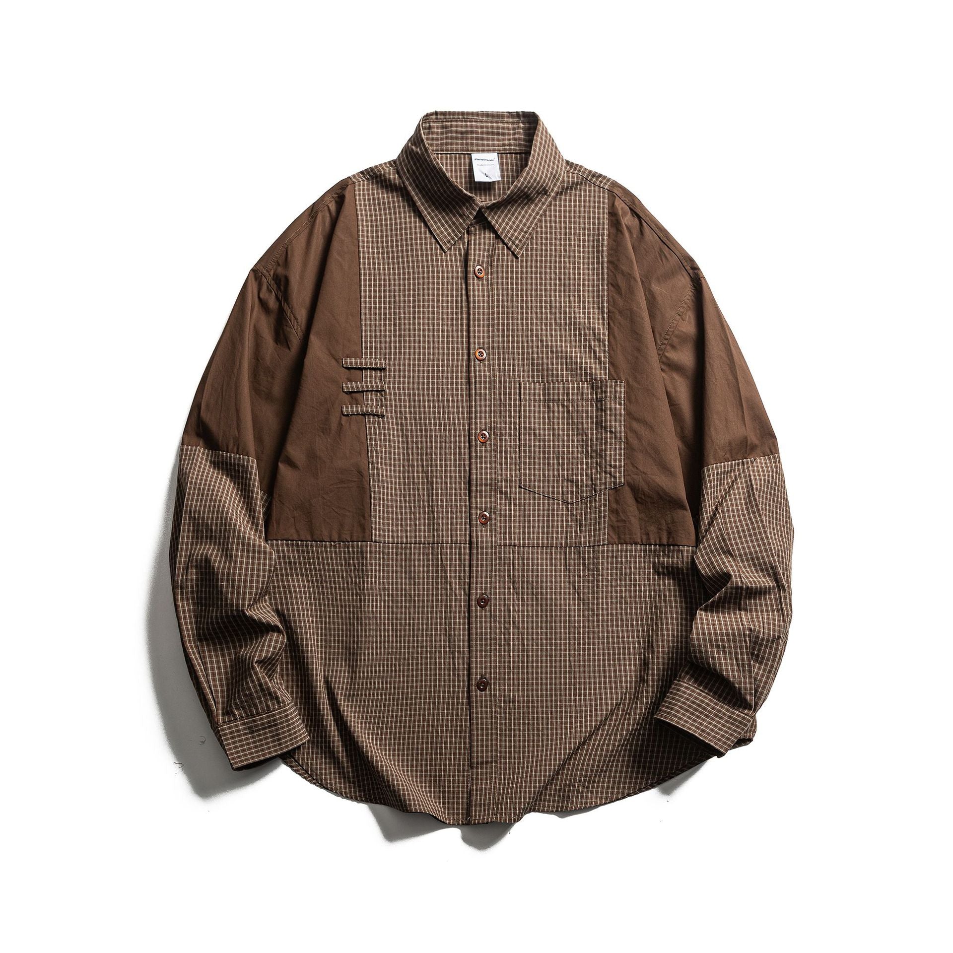 Patchwork Plaid Turn-down Collar Casual Loose Long Sleeve Shirt