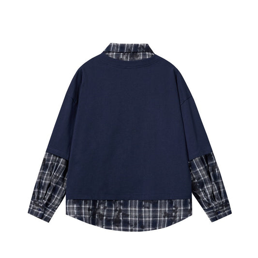 Fake Two Checkered Long Sleeved Casual Shirts for Men and Women