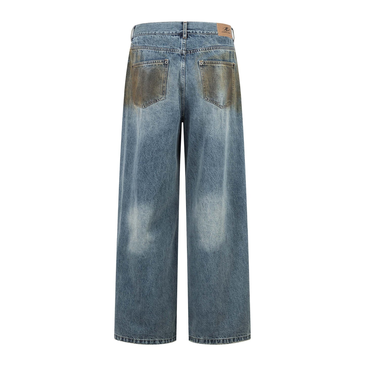 Retro Washed Tie-Dye Distressed Denim Pants - Unisex Loose Wide-Leg Trousers