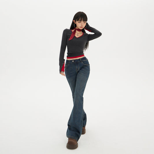 Spicy Girl Flared Jeans - Women’s Low Waist Slim Fit Elastic Trousers