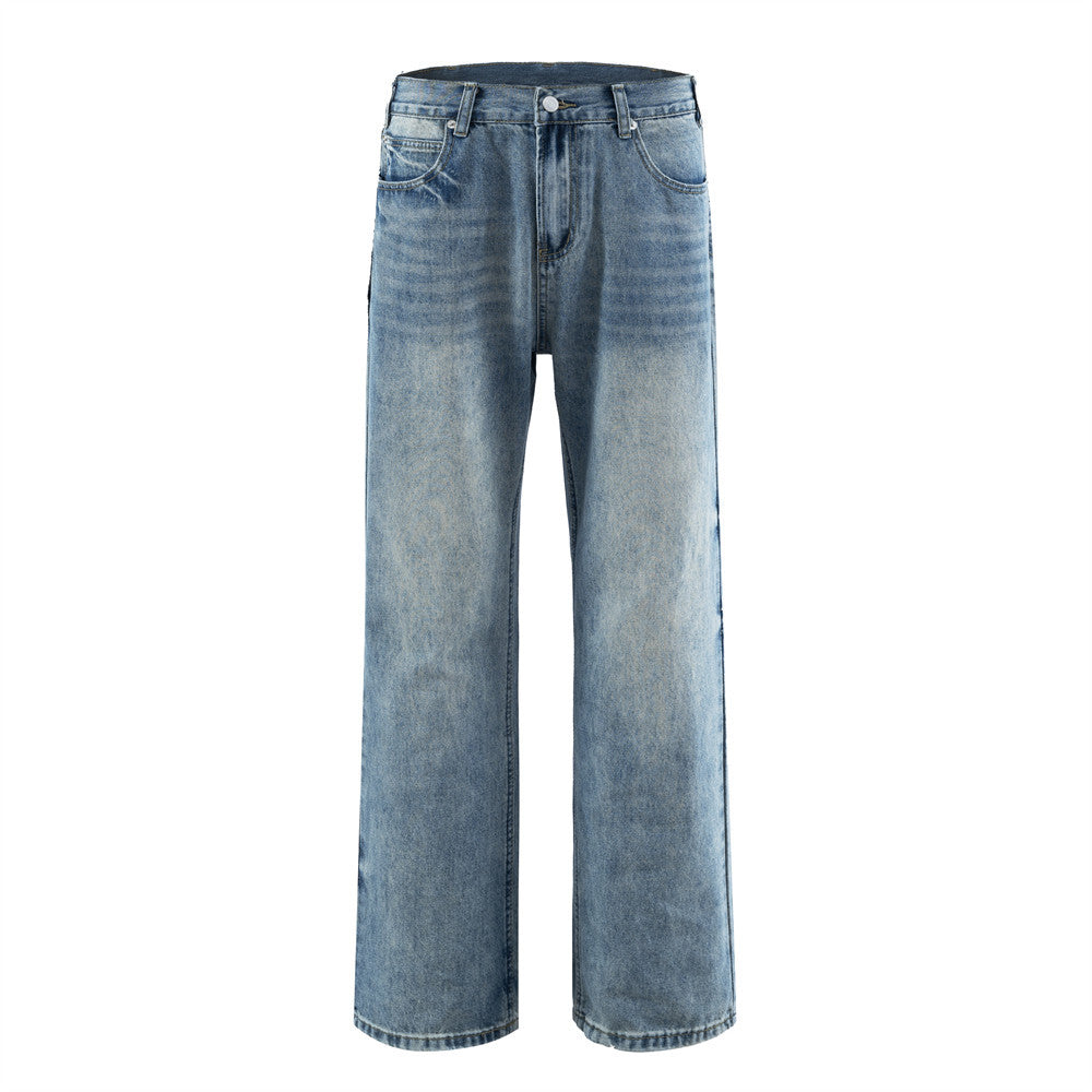 Men's Faded Denim Long Pants - Retro Street Style