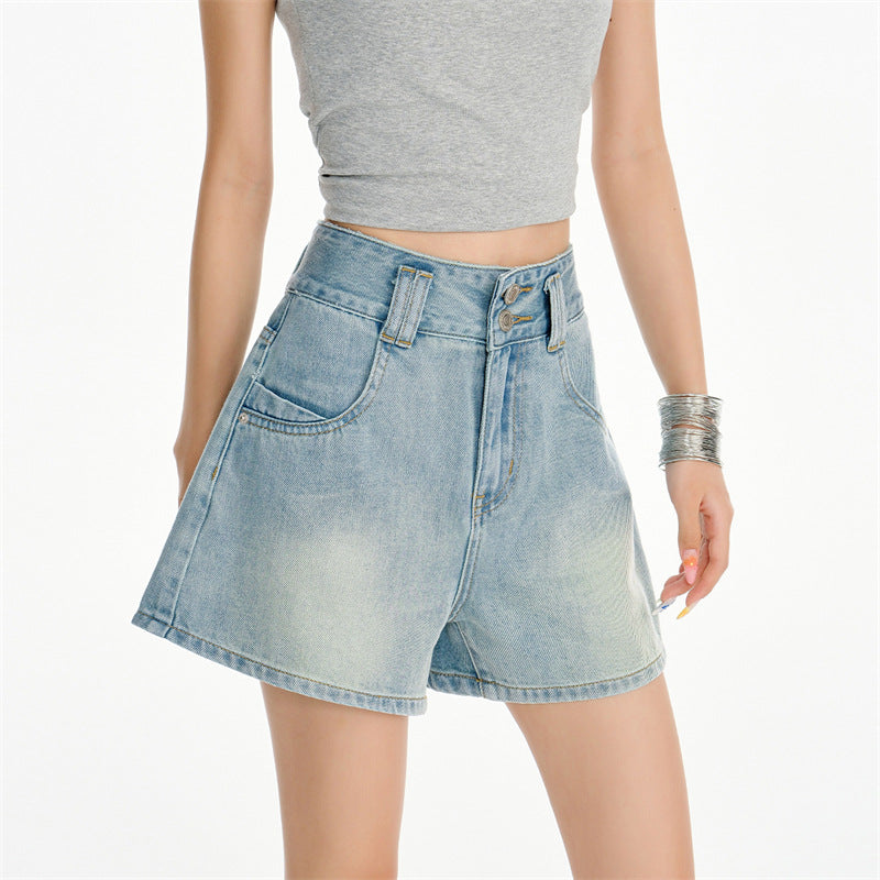 Light Blue High-Waisted A-Line Denim Shorts for Women