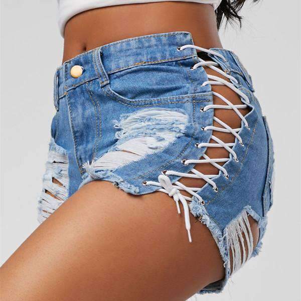 High Waist Ripped Denim Shorts for Women