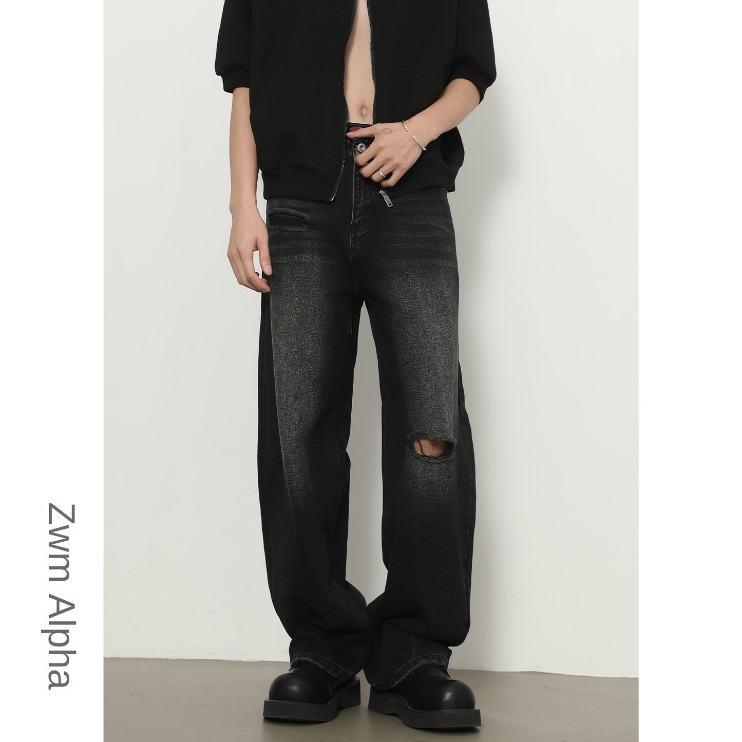 Denim Distressed Flare Wide-Leg Jeans - Multi-Purpose Long Pants