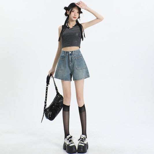 Women's High Waist Loose Wide Leg Denim Shorts