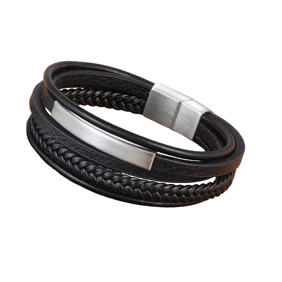 Genuine Leather Bracelet for Men - Handmade Multilayer Magnet Charm