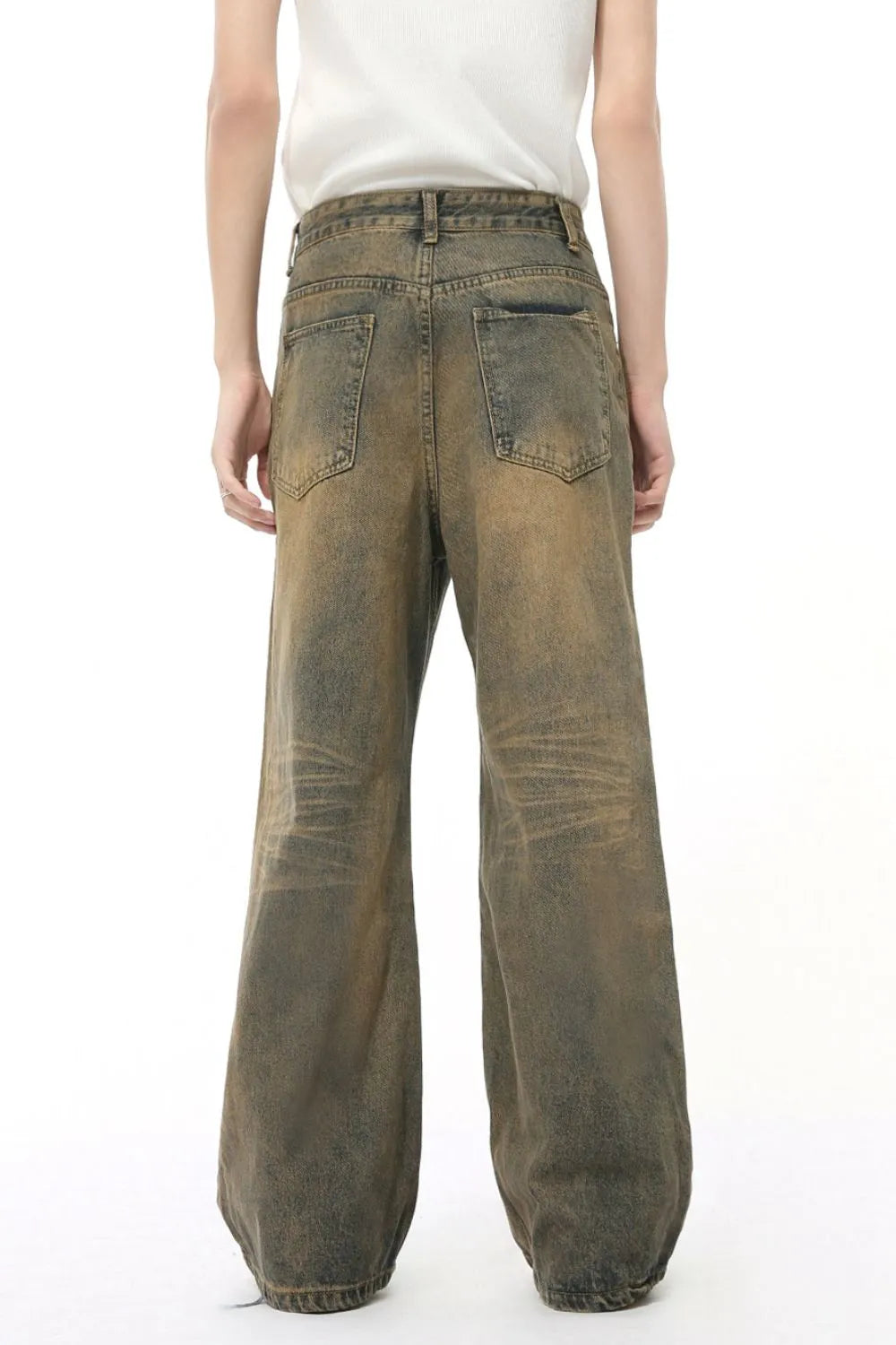 Washed Cat Whisker Straight Leg Jeans - Premium Japanese Denim