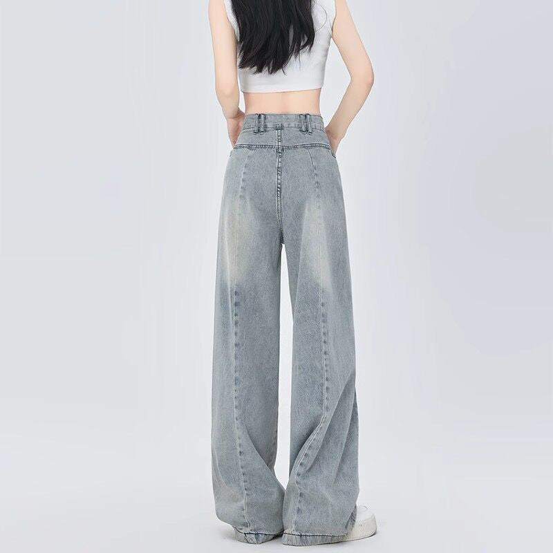 Straight Wide-Leg Jeans for Women - Loose Slimming Floor-Length Denim Pants