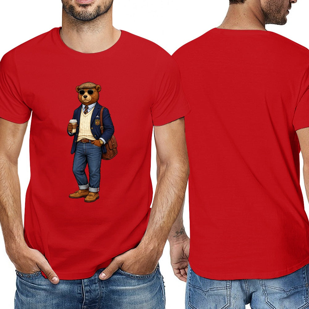 Men's Red Cotton T-Shirt - Oxford Bear