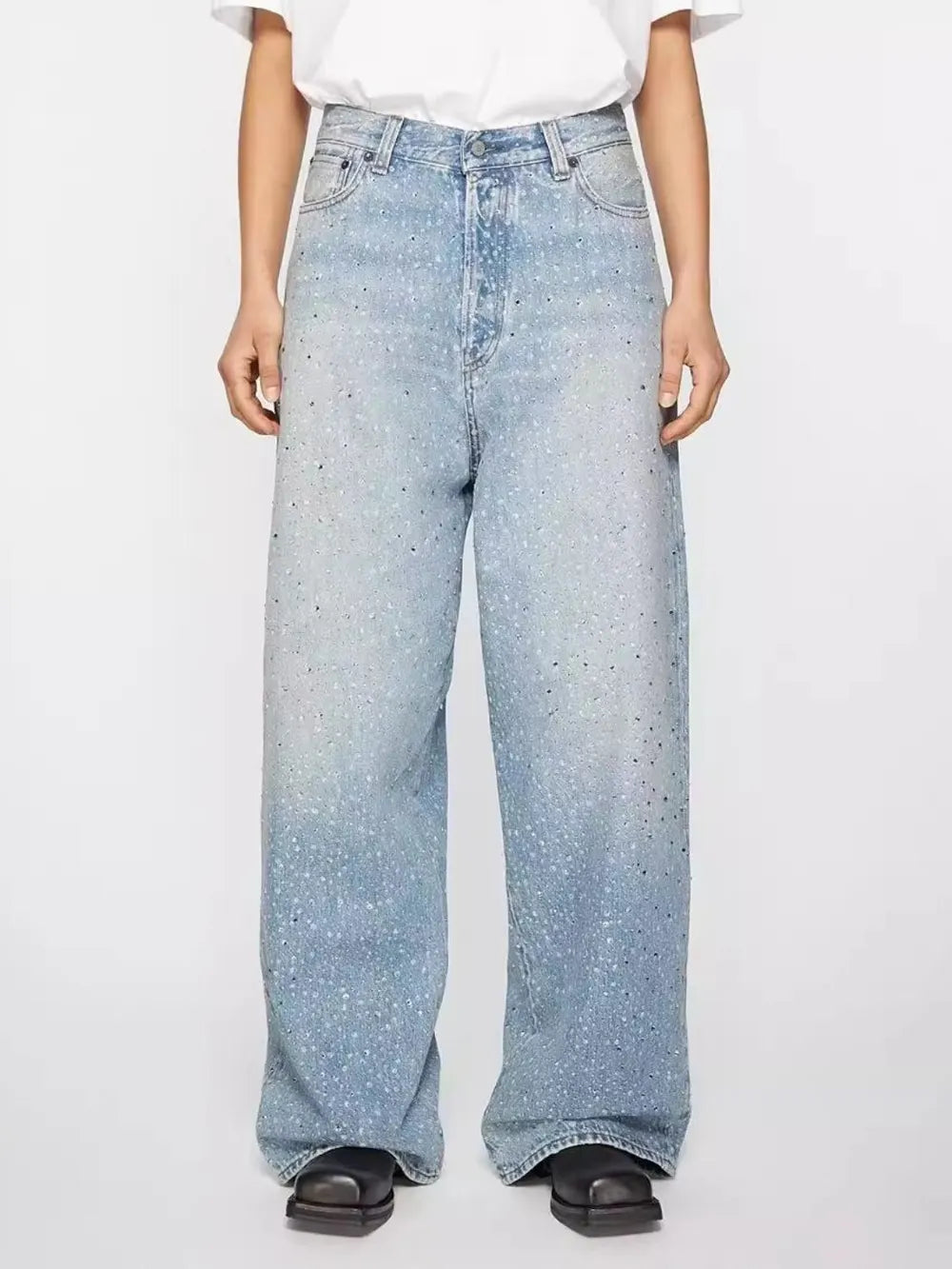 Men's Premium Japanese Denim Jeans with Rhinestone Wash Print