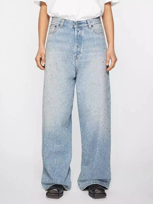 Men's Premium Japanese Denim Jeans with Rhinestone Wash Print