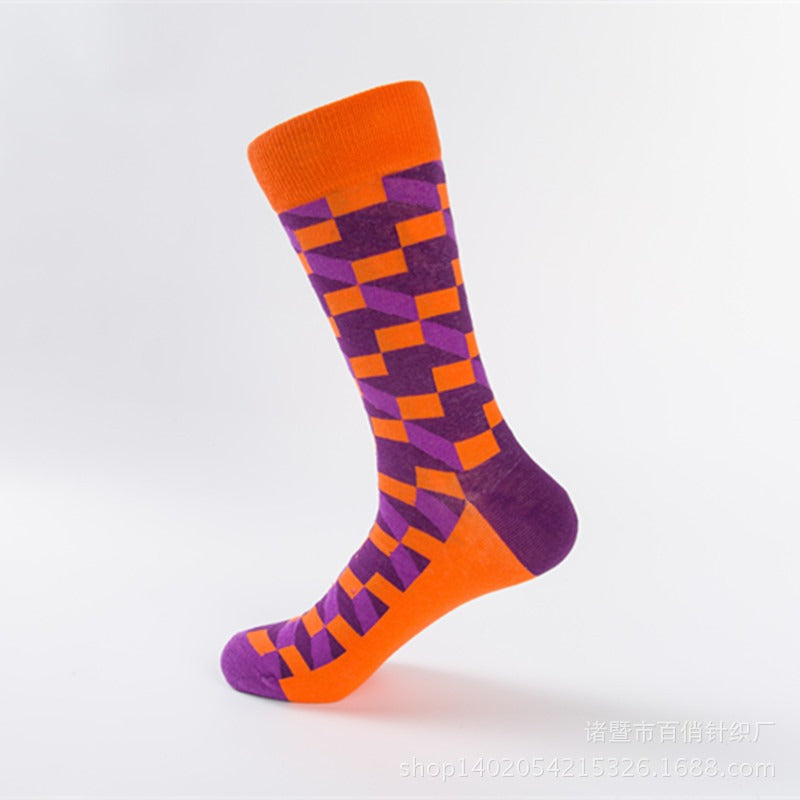 Colorful Geometric Shape Medium High Cotton Socks