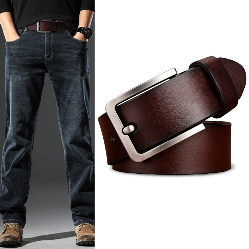 Men's Genuine Leather Belt - Retro Pin Buckle Belt - Versatile Thick Cowhide