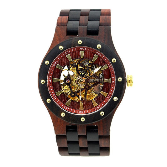 Men's Wood Watch Luxury Automatic Hollow Mechanical - Vintage Business Style