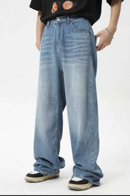 Men's Washed Straight Jeans - Premium Japanese Denim