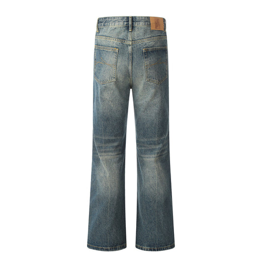 Men's Washed Denim Pants Slim Fit Vintage Blue Punk Style