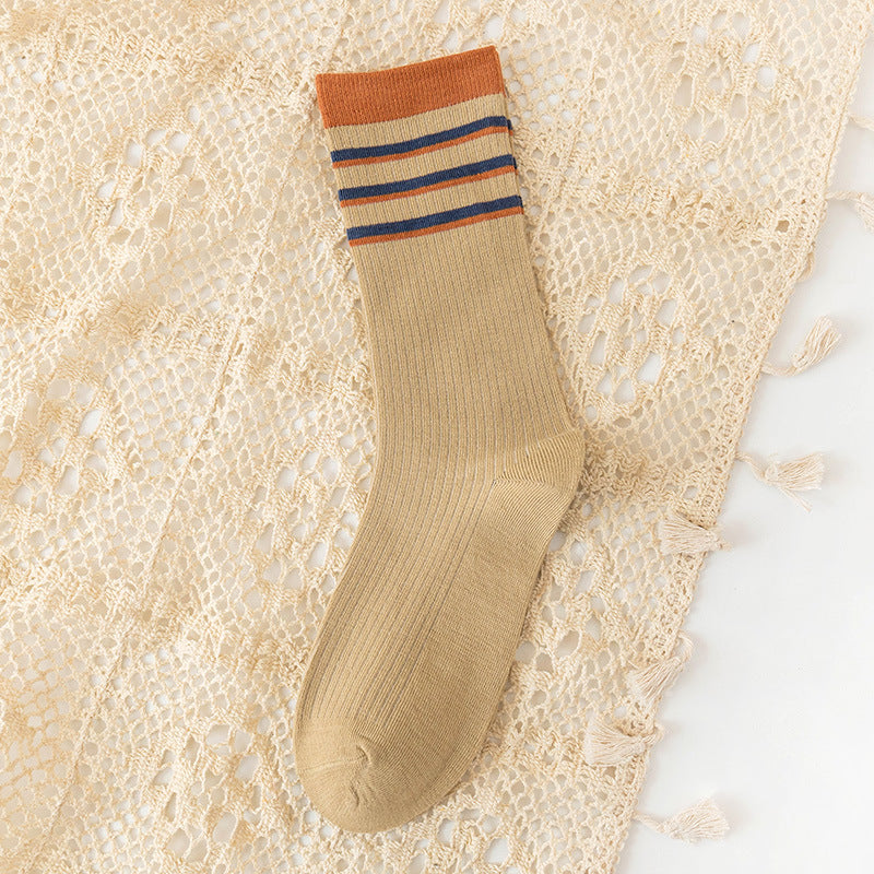 Japanese Cotton Socks - Two Stripe Retro Look